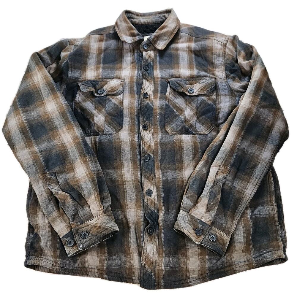Boston Trader Flannel Jacket With Fleece Lining Men Size Large Brown